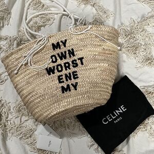 Celine Tan and Black Woven Shoulder Bag